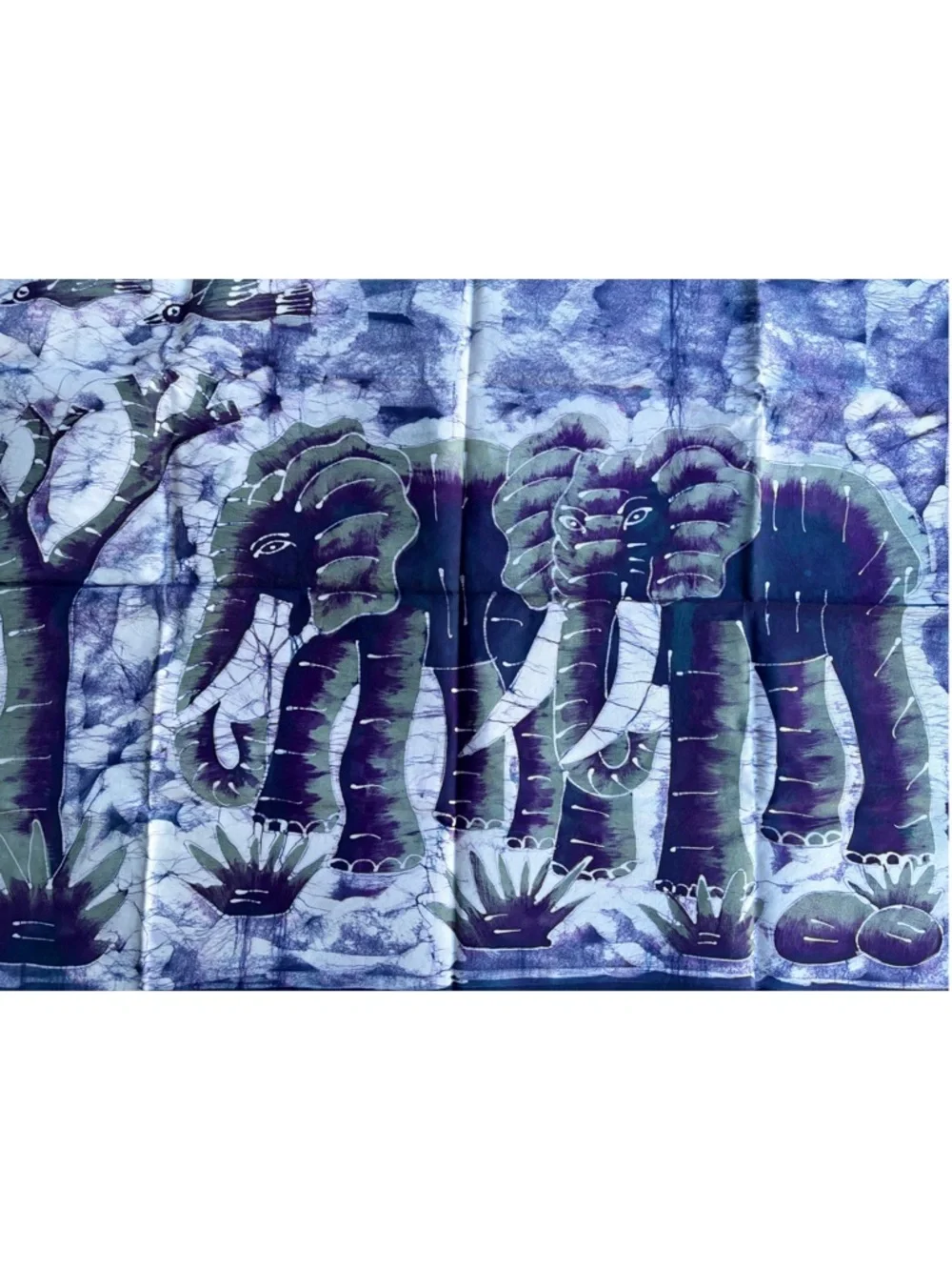 Handmade Elephant Batik Wall Hanging And A Scarf in Indigo and Olive